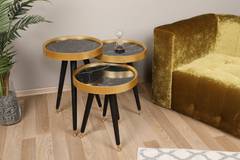 Set aus 3 runden Tischen Sitchas Melaminplatte Schwarz und Gold
