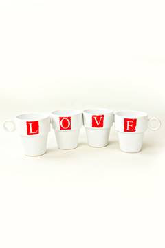 Lot de 4 mugs Norcana 280ml Céramique Motif Lettre L,O,V,E Rouge