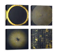 Set mit 4 Pictura-Gemälden 30x30cm Muster Geometrische Form Schwarz und Gold