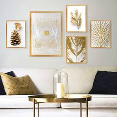 Assotiment 5 cuadros enmarcados vetas botánicas Aranea Madera Oro Blanco