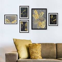 Assotiment 5 cuadros enmarcados Tropical Crackles Aranea Wood Shades of Grey Gold
