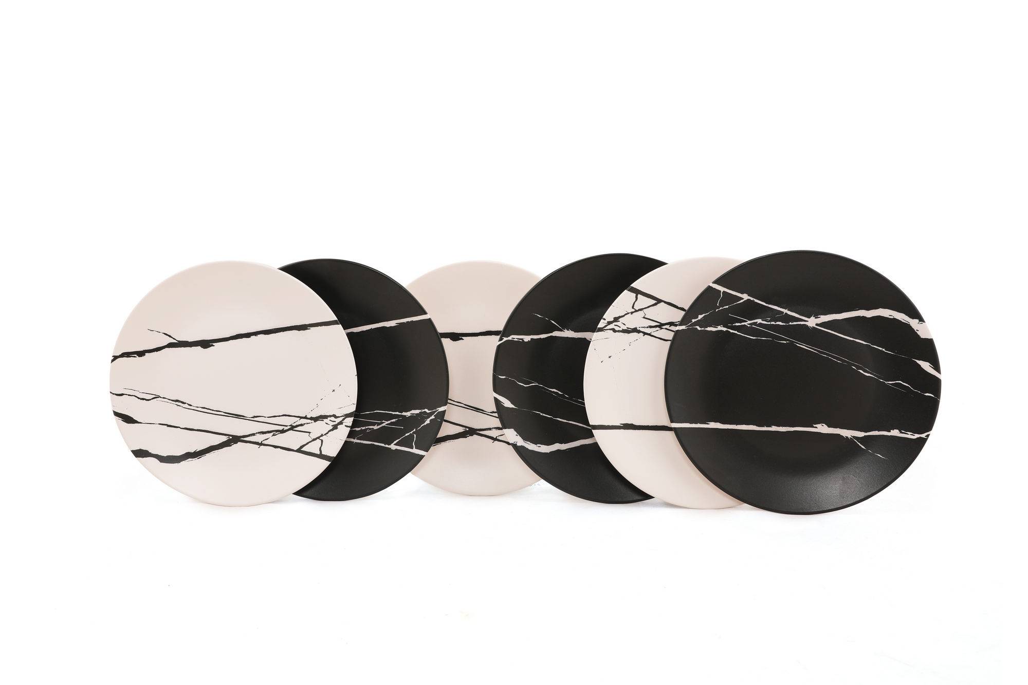 Lot de 6 assiettes Tython D25cm Effet marbre Noir et Blanc et Blanc et Noir