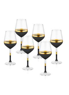 Set van 6 Chance wijnglazen 350ml helder glas met zwarte en gouden rondjes