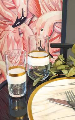 Set van 6 Katie hoge glazen 225ml Helder glas met witte en gouden strepen