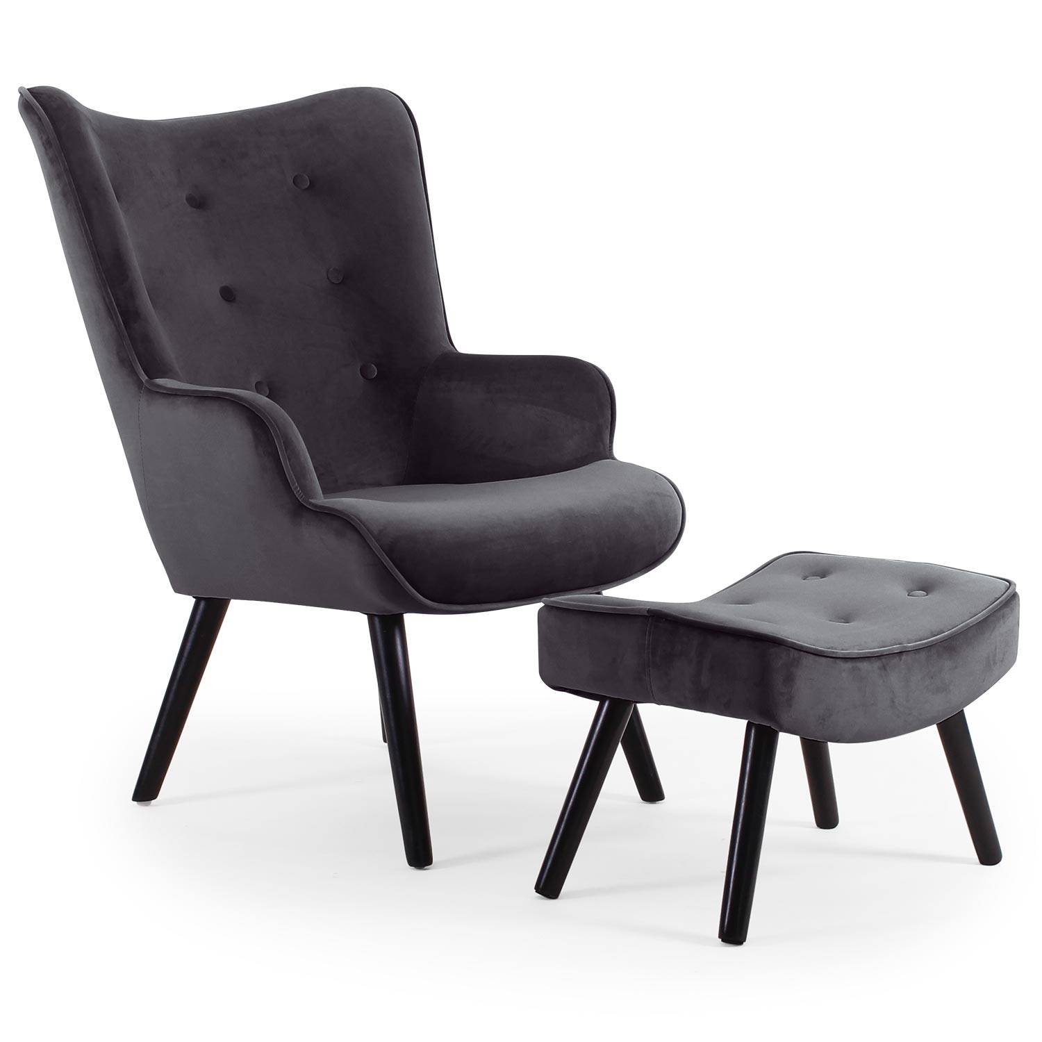 makkelijk te gebruiken Horizontaal Zin Lylou zwart fluwelen scandinavische fauteuil + voetenbank