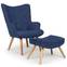 Scandinavische fauteuil + ottoman Lylou Blauw stof