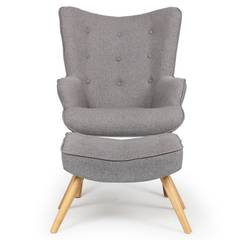 Lylou Scandinavische fauteuil + ottoman Lichtgrijze stof