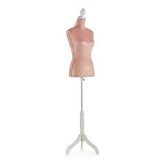 Mannequin de couture buste Sera H165cm Bois Blanc et Velours Motif Losanges Rose