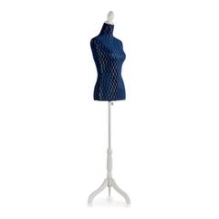 Mannequin de couture buste Sera H165cm Bois Blanc et Velours Motif Losanges Bleu