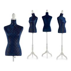 Mannequin de couture buste Sera H165cm Bois Blanc et Velours Motif Losanges Bleu