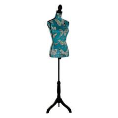 Mannequin de couture buste Vinna H168cm Bois Noir et Tissu Motif Papillons Bleu