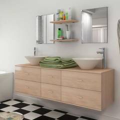 Meuble de salle de bain avec robinet Zalia Bois Beige et Céramique Blanc