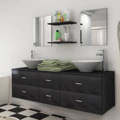 Mueble de baño con grifo Zalia Madera Negra y Cerámica Blanca