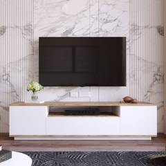 TV-meubel met 1 plank en 3 draaideuren Dani Hout naturel en Wit