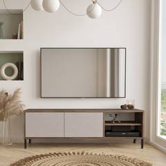 TV-Möbel mit 2 Regalen und 2 Klapptüren Consociatio Naturholz und Grau