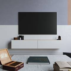 TV-Möbel mit 2 Flügeltüren Wafo 180cm Naturholz und Weiß