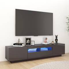 Mueble TV leonado con 2 puertas y 1 estante 180cm madera gris hormigón y LED