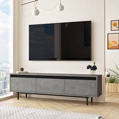 TV-Möbel mit 3 Klapptüren Licium Melaminharzbeschichtung Grau und Schwarz