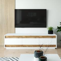 TV-Möbel mit 3 Flügeltüren Meano Naturholz und Weiß