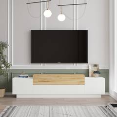 TV-Möbel mit 4 Flügeltüren Venyo 160cm Naturholz und Weiß