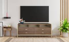 Edgar TV-meubel met 4 laden L150cm Bruin hout en goudkleurig metaal