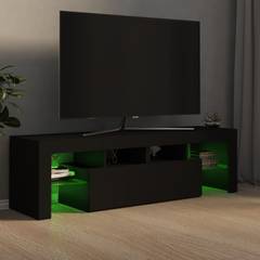 Meuble TV Chapon 140cm Bois Noir et Verre LED