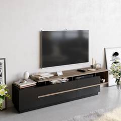 TV-Möbel Disposito B180 cm durchgehende Leiste Melaminplatte Schwarz und Nussbaum