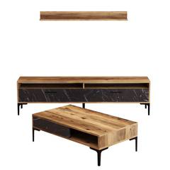 Varnus Conjunto de muebles de madera natural y efecto mármol negro y metal negro
