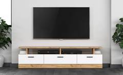 Modern tv-meubel 3 laden L165cm Doresse Wit en Gouden Eik
