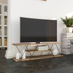TV-Möbel mit ultradünnen Stützen und drei Einlegeböden Filumis B120 cm Melaminplatte Metall Nussbaum Schwarz