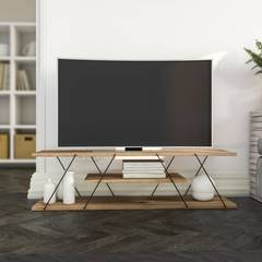 TV-Möbel mit ultradünnen Stützen und drei Einlegeböden Filumis B120 cm Melaminplatte Metall Nussbaum Schwarz