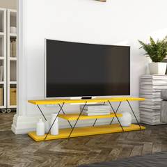 TV-Möbel mit ultradünnen Stützen und drei Einlegeböden Filumis B120 cm Melaminplatte Metall Gelb Schwarz