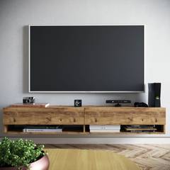 Mueble de TV de pared con 2 estantes y 2 puertas batientes Halei 180cm Madera natural
