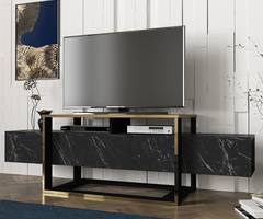 TV-Möbel Überlauf Marmoreffekt Disposito L160 cm Melaminplatte Metall Schwarz Gold