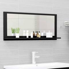 Miroir de salle de bain avec étagère Ecaillon 90x37cm Bois Noir