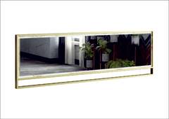 Miroir mural rectangulaire Belleza 121,8cm cadre ajouré Mélamine Noir Métal Or