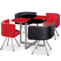 Conjunto mesa y 4 sillas Mosaic bicolor cristal rojo/negro
