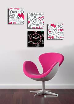 Montre murale quadriptyque Eccentrici cœur Love Toile de Daim Multicolore