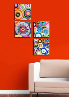 Montre murale quadriptyque Eccentrici disques couleurs Toile de Daim Multicolore