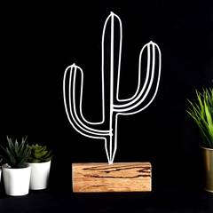 Vajilla decorativa Approbatio cactus Saguaro H37 cm Metal Blanco Base de madera
