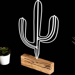 Objet décoratif à poser Approbatio cactus Saguaro 37cm Métal Blanc Socle Bois