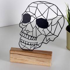 Objet décoratif à poser Approbatio crâne 29cm Métal Noir Socle Bois