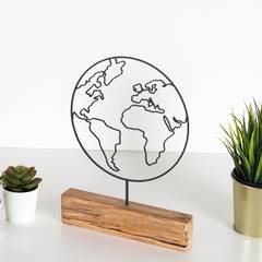 Dekoratives Objekt zum Aufstellen Approbatio Globus H30 cm Metall Schwarz Sockel Holz