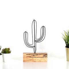 Vajilla decorativa Approbatio mini cactus Saguaro H24 cm Metal Negro Base de madera
