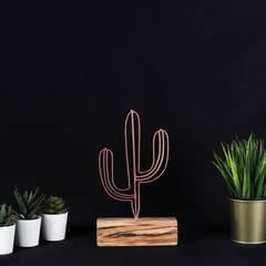 Deko-Objekt zum Aufstellen Approbatio Mini-Kaktus Saguaro H24 cm Metall Bronze Sockel Holz