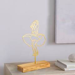 Dekoratives Objekt zum Aufstellen von Zidas L20x38cm Naturholz und Metall Marilyn Monroe Gold