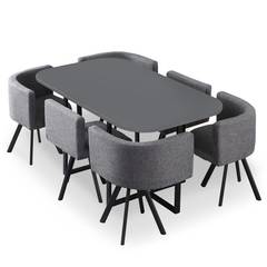 Conjunto nordico de mesa y 6 sillas Oslo XL gris con tela gris