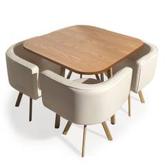 Conjunto nordico de mesa y 4 sillas Oslo roble con PU beige