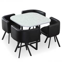 Conjunto nordico de mesa y 4 sillas Oslo  efeco marmol blanca con PU negro