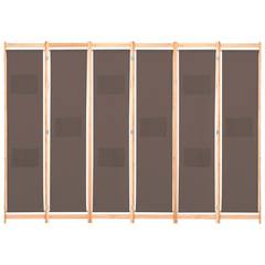 Biombo Zomba de 6 paneles 240x170cm y madera maciza natural y tela marrón